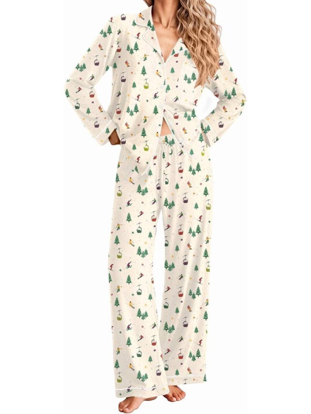 Cozy Christmas Pajamas for Women | Long Sleeve Button-Up Striped Loungewear